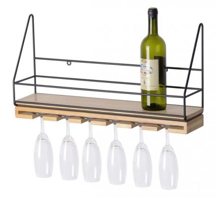 Wall Shelf with 6 Glasses Holder